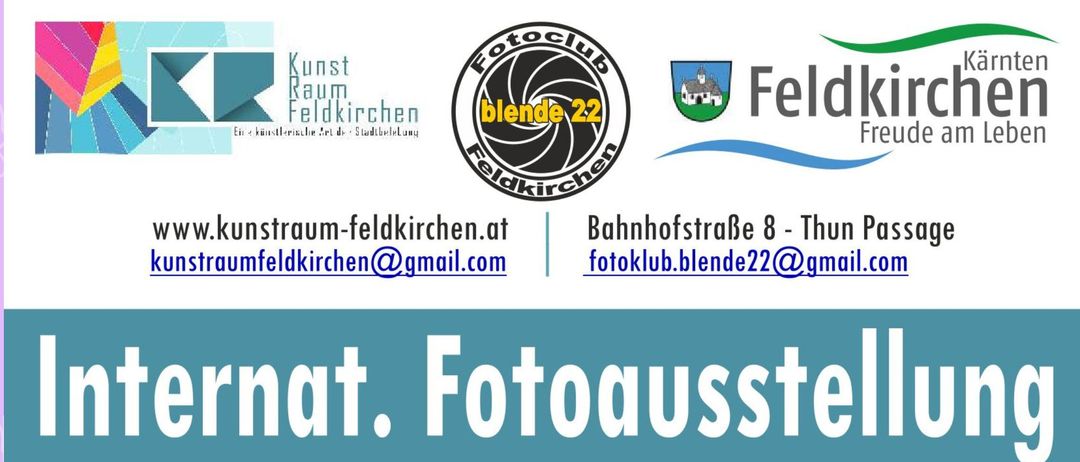 Der Feldkirchener Fotoclub ,Blende 22“, unter der Leitung von Obmann Alfred Glanzer, lädt gemeinsam mit Fotofreunden des Triester Fotoclubs „Roiano per Tutti“ sowie der Feldkirchener Partnerstadt Bamberg zu einer internationalen Fotoausstellung in den KunstRaum Feldkirchen ein. Ein besonderes Highlight wird die Prämierung der besten Fotos sein, die im Rahmen der Ausstellung vorgenommen wird.