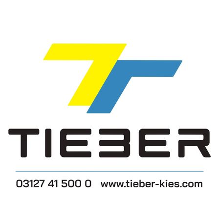 Das Logo für Tieber zeigt eine stilisierte '7' in Gelb und Blau mit dem Firmennamen in Schwarz. Darunter befinden sich eine Telefonnummer und eine Website.
