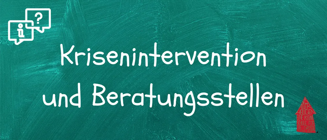 Eine grüne Tafel mit weißem Text, der 'Krisenintervention und Beratungsstelle' lautet. Es handelt sich wahrscheinlich um ein Schild für ein Kriseninterventions- und Beratungszentrum.
