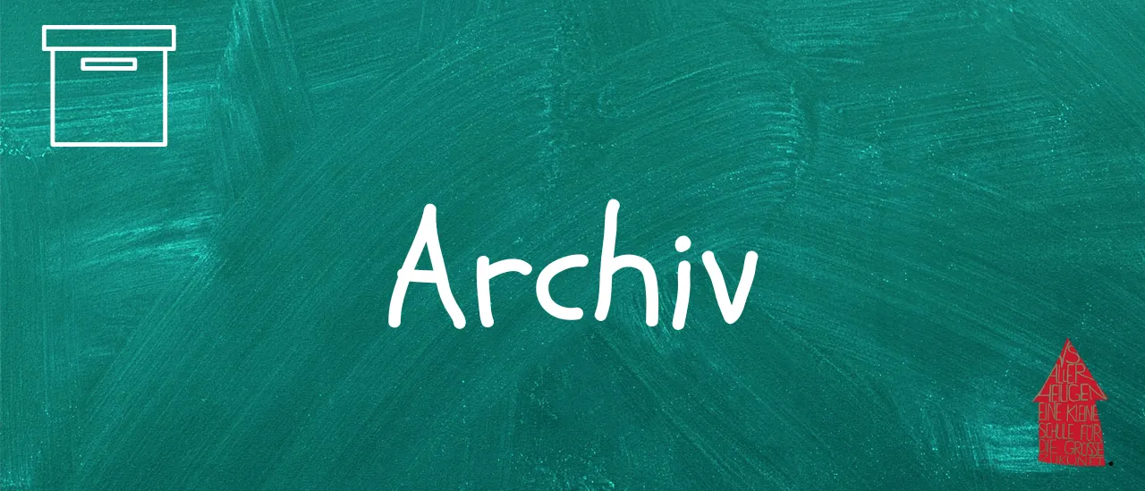 Das Wort 'Archiv' ist in weiß auf einer grünen Tafel geschrieben. Der Hintergrund ist mit Pinselstrichen texturiert.