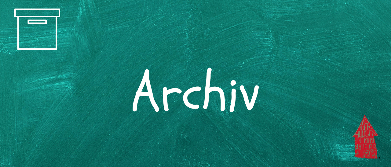 Das Wort 'Archiv' ist in weiß auf einer grünen Tafel geschrieben. Der Hintergrund ist mit Pinselstrichen texturiert.