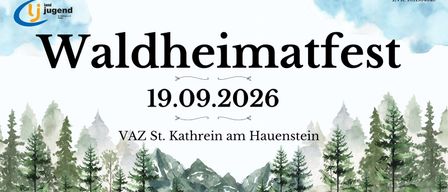 Plakat für eine Veranstaltung mit dem Titel 'ldheimatf' am 19. September 2026 bei VAZ St. Kathrein am Hauenstein, mit einer Aquarell-Berglandschaft.