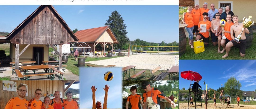 Eine Collage von Fotos eines Volleyball-Turniers des BVC St. Josef am 13. Juni 2026 in Oisnitz. Die Bilder zeigen Spieler, einen Volleyball, ein Pavillon und Essensstände.