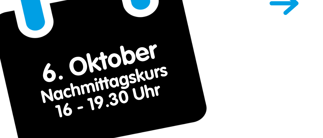 Werbung für einen Nachmittagskurs am 6. Oktober von 16 Uhr bis 19:30 Uhr. Der Kurs ist für die Fahrzeugklasse B.