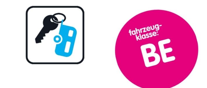 Ein Bild zeigt das Datum vom 29. November, die Zeit von 9 bis 11:30 Uhr. Es gibt ein Logo eines Schlüssels mit einem blauen Quadrat und dem Wort nachster links unten. Das Wort fahrzeug-klasse und der Buchstabe BE befinden sich in einem rosa Kreis auf der rechten Seite.