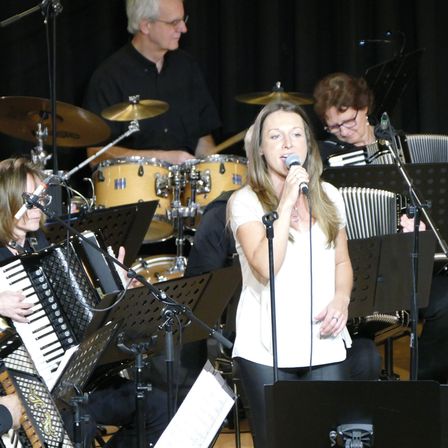 Bild enthält, Group Performance, Music Band, Person, Adult, Female, Woman, Male, Man, Concert, Microphone