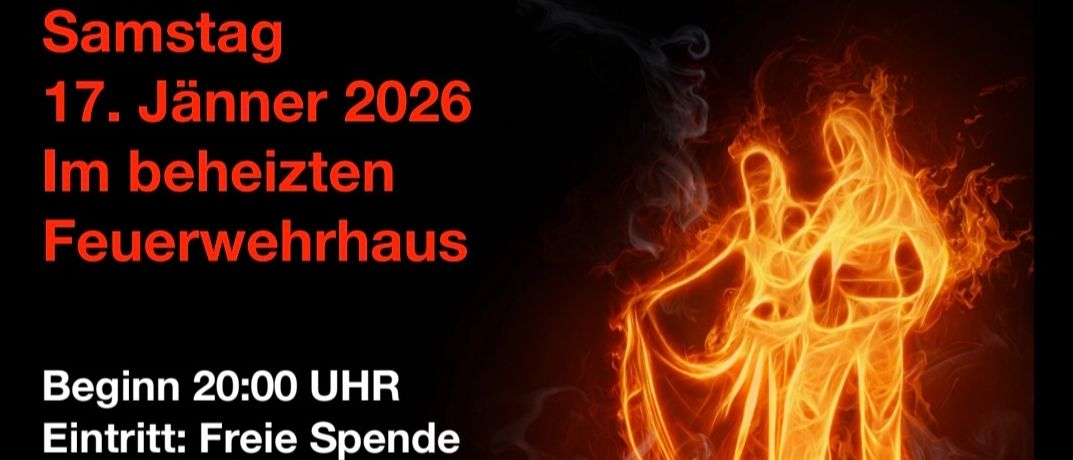 Plakat für den Feuerwehrball am 17. Januar 2026. Beginn um 20:00 Uhr. Freier Eintritt. Musik von 3SATS. Veranstaltungsort ist die beheizte Feuerwache.