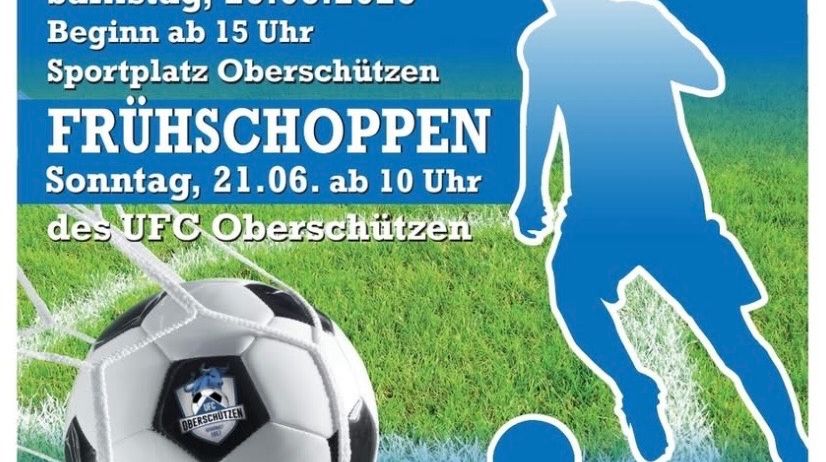 Flugblatt für Kleinfeld Turner Fußballspiel am 20.06.2026. Beginn ab 15 Uhr auf dem Sportplatz Oberschützen.