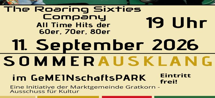 Plakat für The Roaring Sixties Company mit einem Zeitplan für den 11. September 2026 um 19 Uhr, mit Hinweis auf freien Eintritt.