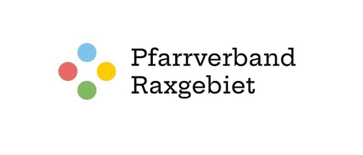Das Logo des 'Pfarrverbandes Raxgebiet' zeigt vier farbige Kreise mit dem Text in fetter, serifenloser Schrift.