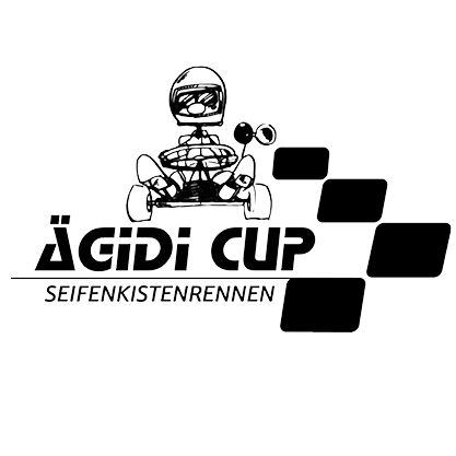 Das ACIDI CUP Logo zeigt eine stilisierte Figur, die einen Go-Kart fährt, wobei der Text 'ACIDI CUP' deutlich sichtbar ist. Unter dem Go-Kart steht in kleinerer Schrift 'SEIFENKISTENRENNEN'. Der Hintergrund besteht aus einem Schachbrettmuster.