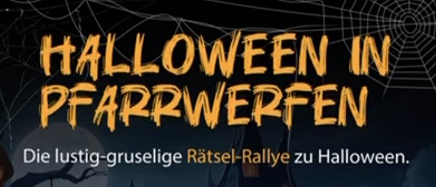 Plakat für eine Halloween-Schatzsuche. Altersgrenze 7-12 Jahre. Kosten 5 Euro pro Kind. Anmeldung über QR-Code oder Link. Gehostet von Franz Zwerschina und Teresa Lanschützer. Datum: 31. Oktober, Zeit: 17:00 - 18:30. Kostüme erwünscht.