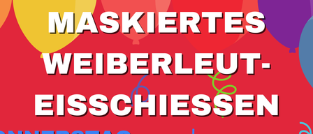 Plakat für Eisschießen-Veranstaltung am Donnerstag, 12. Februar 2026 um 18:30. Ort: Eisenbahn Pöham. Anmeldung über Telefonnummern. Gruppenfoto unten.