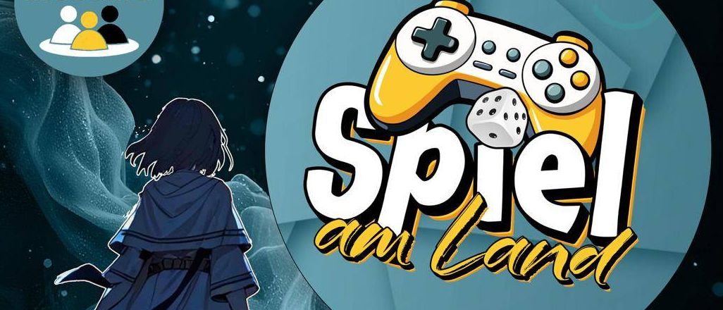 Plakat für Spiel am Land, eine Gaming-Veranstaltung mit Videospielen, Brettspielen und kritischen Diskussionen. Termine: 9. bis 11. Oktober 2026. Zeit: 09:00-18:00. Ort: Festsaal Pfarrwerfen. Mit Präsentationen, Workshops, Gaming- und Retro-Bereichen und Chill-Out-Bereich.