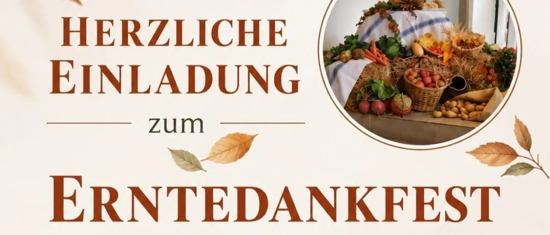 Plakat für das Erntedankfest am 27. September. Das Plakat enthält einen Treffpunkt beim Sägewerk Rettenstein, einen Marsch zum Abmarsch um 9:15 Uhr und den Beginn des Festgottesdienstes um 10:00 Uhr am Petra-Kronberger-Platz.