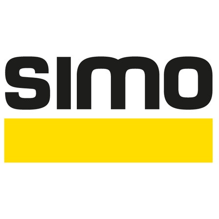 Das Bild zeigt das Wort 'simo' in Schwarz auf weißem Hintergrund, mit einer gelben Linie darunter.
