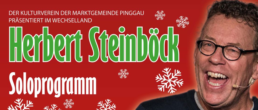 Ein Plakat für ein Weihnachtsspecial-Soloprogramm von Herbert Stenböck am Freitag, 5. Dezember 2025, um 19:30 in Pinggau. Der Eintritt beträgt 19:00. Karteninhaber erhalten 25 Euro Rabatt.