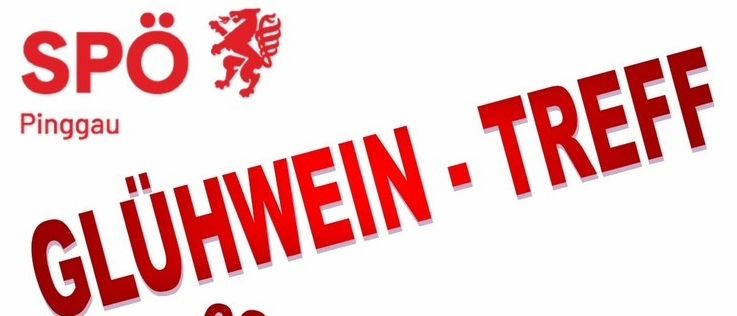 Ein Plakat kündigt ein 'Gluhwein-Tre'-Event am 8. Dezember 2025 um 15:00 Uhr an. Das Plakat zeigt eine Tasse heißes Getränk mit Zimtstangen und einer Orangenscheibe. Der Text erwähnt auch 'Glühwein', 'Rum Tee', 'Kinderpunsch' und 'Aufstriche'.