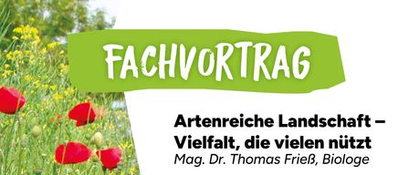 Poster mit leuchtenden Wildblumen und einem grünen Banner mit der Aufschrift 'FACHVORTLAG'. Details umfassen eine Veranstaltung von Mag. Dr. Thomas FrieB, Biologe, am 24.03.2026 von 18:00 bis 20:00 Uhr im Kultursaal der Gemeinde Feistritztal, Hirsdorf 233, 8221 Hirsdorf. Anmeldung unter office@kulmland.com. Logos vorhanden.