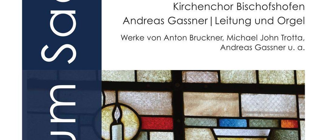 Poster für eine musikalische Veranstaltung mit einem Buntglasfenster, das einen Kelch und eine Kerze zeigt. Die Veranstaltung findet am 2. April 2026 um 19:00 Uhr in der Pfarrkirche Bischofshofen statt.