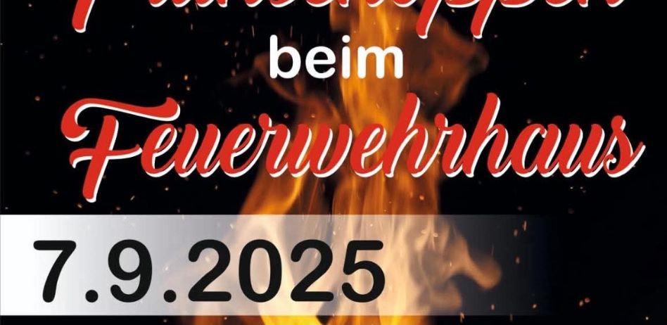 Plakat für ein Frühstücksevent am Feuerwehrhaus am 7. September 2025 um 10:30 Uhr. Essen und Getränke sind vorhanden.