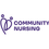 Community Nurse Bad Vöslau-Logo. Das Logo von Community Nursing zeigt ein stilisiertes Herz und den Text in fetten Lilafarben auf schwarzem Hintergrund.