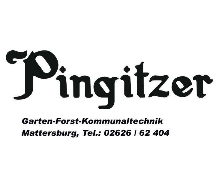 Pingitzer Logo. Leistungen umfassen Garten-, Forst- und Kommunaltechnik. Standort Mattersburg. Telefonnummer: 02626 / 62 404.