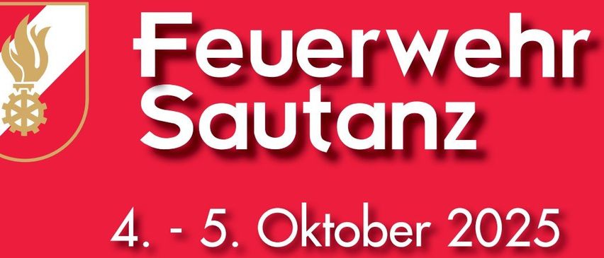 Ein roter Banner mit weißem Text sagt 'Feuerwe Sautanz 4.-5. Oktober 20'. Das Bild enthält einen Schild in der oberen linken Ecke.