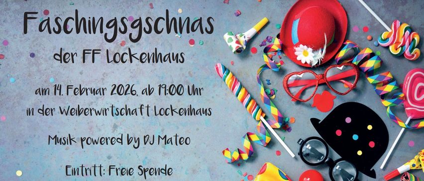 Eine Einladung zur Neujahrsfeier bei FF Lockenhaus. Der Eintritt ist frei, mit einer Tombola und kostenlosen Getränken. Die Veranstaltung wird von DJ Mateo gesponsert.