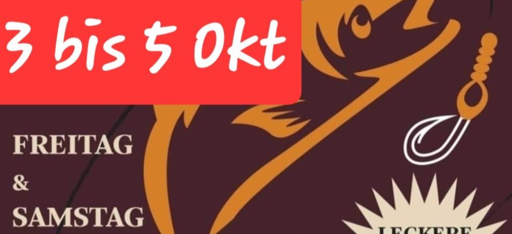 Ein Plakat bewirbt ein Fischbuffet mit Preisen von 3 bis 5 OKT, verfügbar freitags und samstags ab 17 Uhr und sonntags von 11 bis 15 Uhr.
