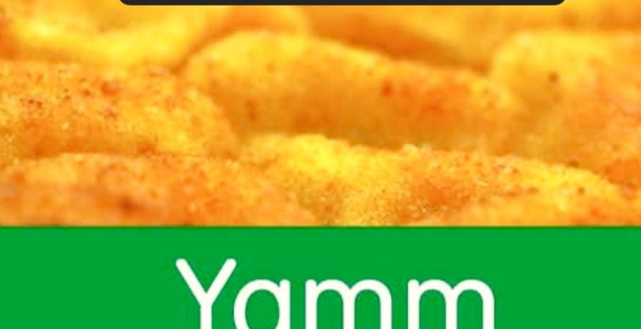 Werbeposter mit goldenen frittierten Kartoffeln, das vom 1. bis 2. November von 11 Uhr bis 20 Uhr einen Verkauf ankündigt. Das Wort 'Yam' ist zweimal in Weiß auf grünem Hintergrund dargestellt.