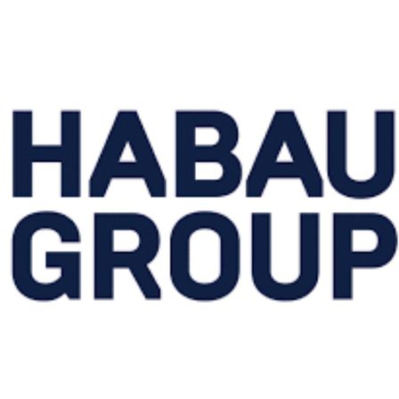 Das Logo der Habau Group wird angezeigt, wobei der Text 'HABAU GROUP' in Blau auf weißem Hintergrund zu sehen ist.