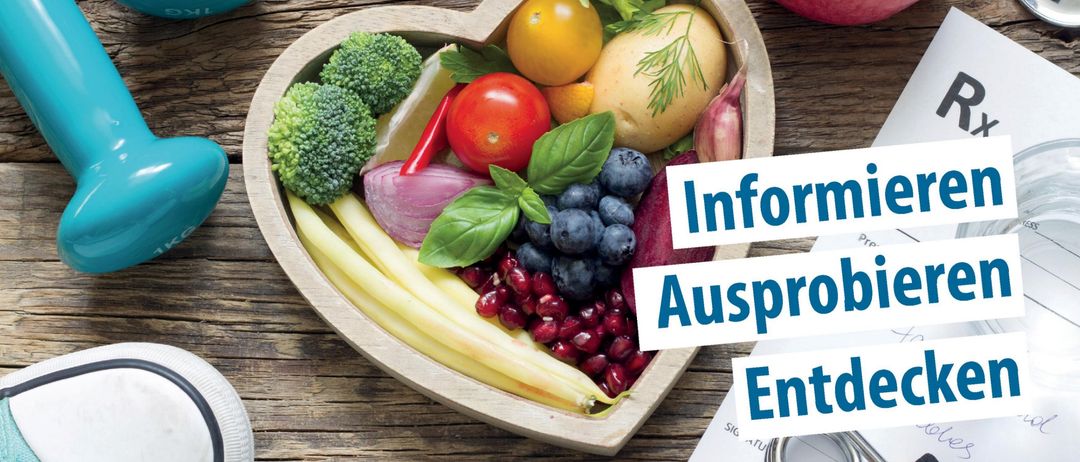 Plakat für den Brunner Gesundheitstag am 25. April 2026 mit verschiedenen gesunden Lebensmitteln, Fitnessgeräten und gesundheitsbezogenen Artikeln. Aktivitäten umfassen Gesundheitschecks, Beratungen und Aktivitäten für Kinder.