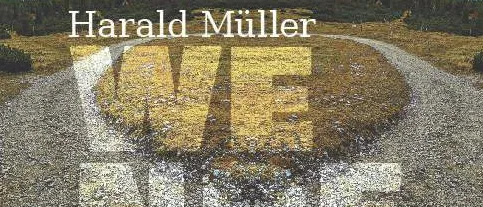 Ein Buchcover für Harald Müllers Buch mit dem Titel 'Wir sind nackte Punks'. Es zeigt eine Landschaft mit einem Feldweg und Gras mit weißen Buchstaben darauf.