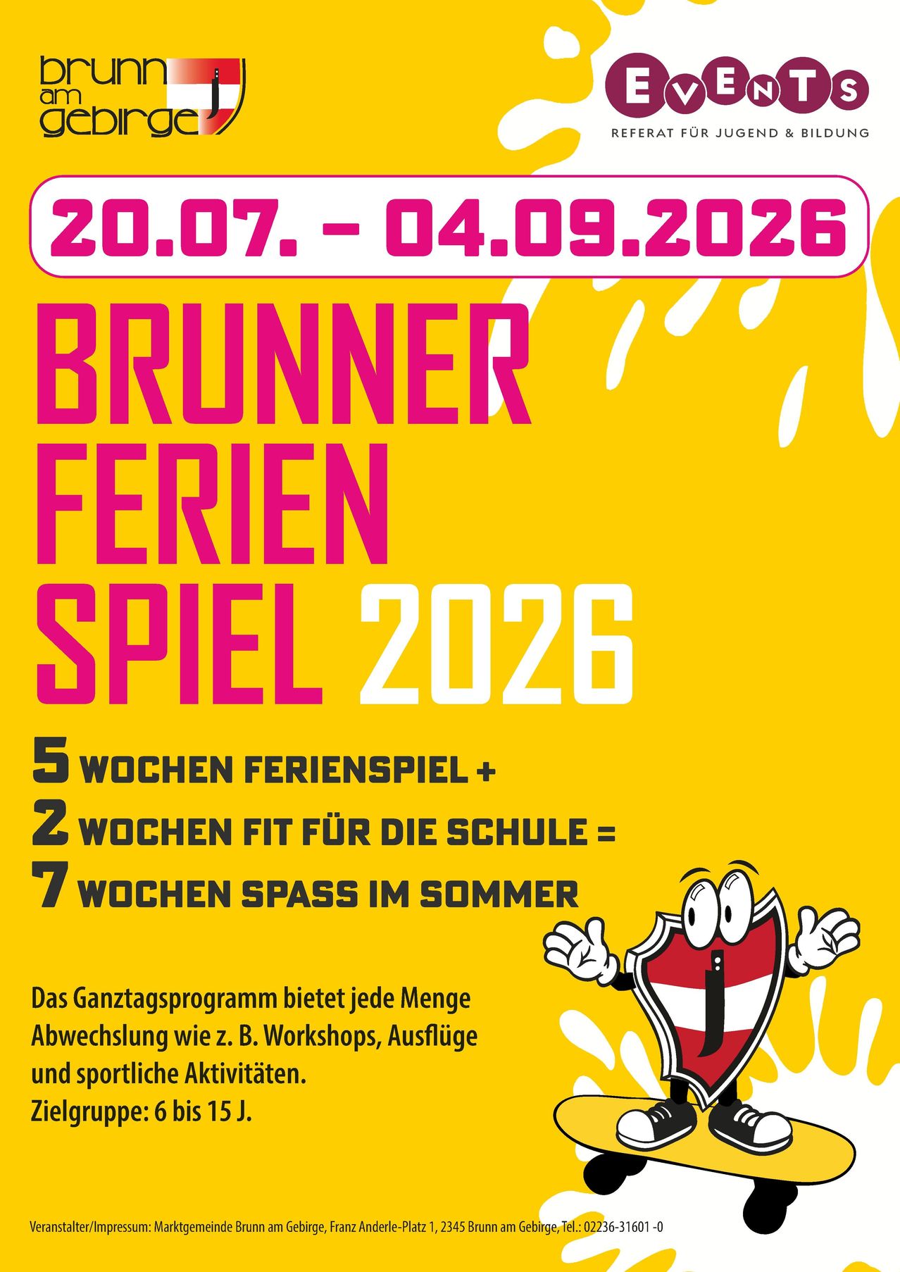 Brunner Ferienspiel 2026 in Brunn am Gebirge: 7 Wochen Spass im Sommer