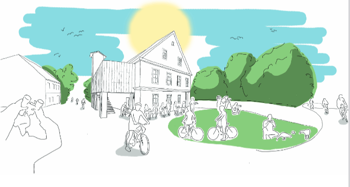 Bild enthält, Neighborhood, Art, Person, Outdoors, Nature, Grass, Bicycle, Wheel, Drawing, Land