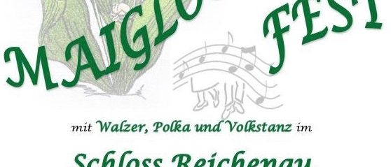 Plakat für das Maigloeckerfest zum 50-jährigen Bestehen der Volkstanzgruppe Payerbach-Reichenau. Veranstaltung mit Walzer, Polka und Volkstanz im Schloss Reichenau am Samstag, 23. Mai 2026. Beginn: 15:30 Uhr, Ende: 21:00 Uhr.