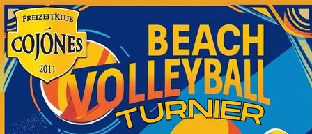 Eine Illustration von zwei männlichen Volleyballspielern in Aktion, einer springt, um den Ball zu blockieren, und der andere ist bereit, ihn zu schlagen. Sie tragen gelbe Trikots mit der Nummer 12 auf der Vorderseite. Der Hintergrund ist ein leuchtendes Blau mit einem Netz und einem großen Ball in der Luft.