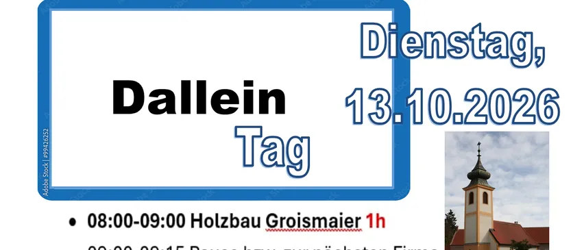 Eine Werbung für eine Seniorenhorn-Veranstaltung am Dienstag, 13. Oktober 2026, in Dallein. Es enthält einen Zeitplan der Aktivitäten, einen Treffpunkt und Kontaktinformationen.