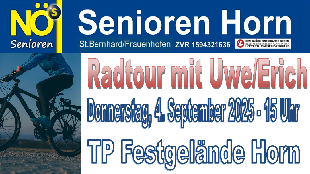 Eine Werbung für eine Fahrradtour mit Uwe, die am Donnerstag, den 4. September 2025, bei TP Festgelande H stattfindet.