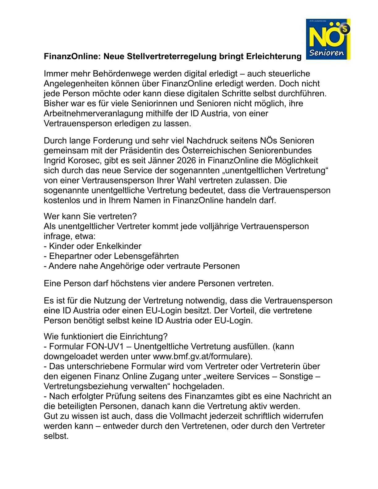 Die neue Steuervertretungsregelung bringt Erleichterung. Immer mehr Behördenwege werden digital erledigt - auch steuerliche Angelegenheiten können über FinanzOnline erledigt werden. Doch nicht jede Person möchte oder kann diese digitalen Schritte selbst durchführen. Bisher war es für viele Senioren und ältere Menschen nicht möglich, ihre Arbeitsvermittlung mithilfe der ID Austria, von einer Vertrauensperson erledigen zu lassen.