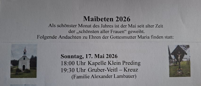 Mai 2026 ist den schönsten Frauen gewidmet. Sonntag, 17. Mai 2026, Kapelle um 18:00 Uhr und Gruber-Veitl um 19:30 Uhr. Gehostet von der Familie Alexander Lambauer.