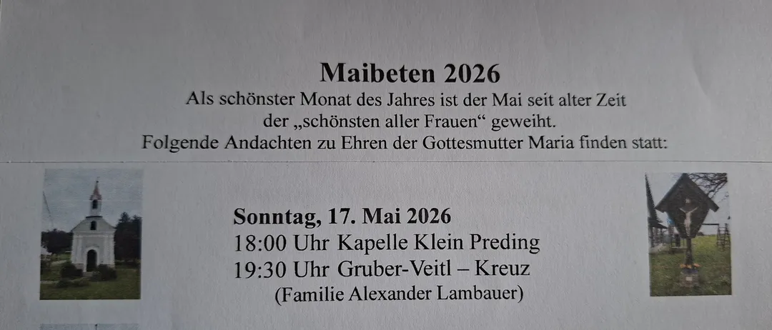 Mai 2026 ist den schönsten Frauen gewidmet. Sonntag, 17. Mai 2026, Kapelle um 18:00 Uhr und Gruber-Veitl um 19:30 Uhr. Gehostet von der Familie Alexander Lambauer.