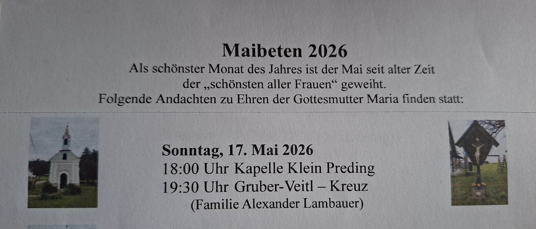 Mai 2026 ist den schönsten Frauen gewidmet. Sonntag, 17. Mai 2026, Kapelle um 18:00 Uhr und Gruber-Veitl um 19:30 Uhr. Gehostet von der Familie Alexander Lambauer.