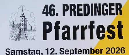 Plakat für das Pfarrfest-Event am 12. und 13. September 2026 mit Aktivitäten für Kinder und Erwachsene, einschließlich Spielen, Essensständen und musikalischen Aufführungen.