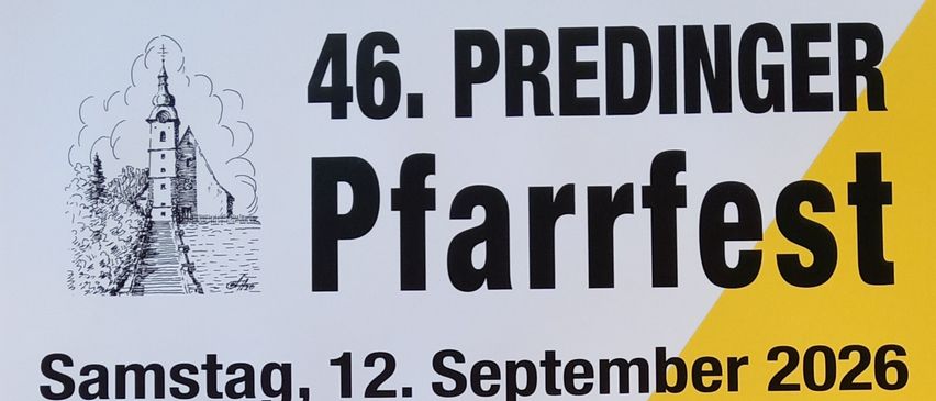 Plakat für das Pfarrfest-Event am 12. und 13. September 2026 mit Aktivitäten für Kinder und Erwachsene, einschließlich Spielen, Essensständen und musikalischen Aufführungen.