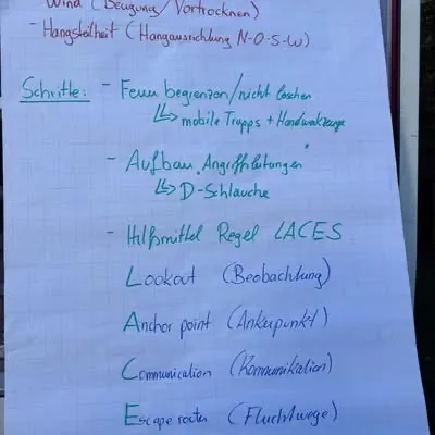 Ein weißes Blatt Papier mit grünem und schwarzem Text darauf. Der Text scheint eine Liste von Anweisungen oder Richtlinien zu sein, möglicherweise in Bezug auf Sicherheit oder Verfahren.