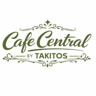 Das Logo des Cafe Central wird in Grün mit dekorativen Elementen auf weißem Hintergrund angezeigt. Der Text 'Cafe Central' ist in einer fetten, eleganten Schrift, mit 'VON' und 'TAKITOS' darunter in kleinerer Schrift.