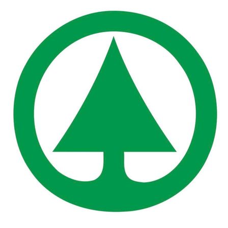 Ein grünes kreisförmiges Logo mit einem stilisierten Baum auf weißem Hintergrund.