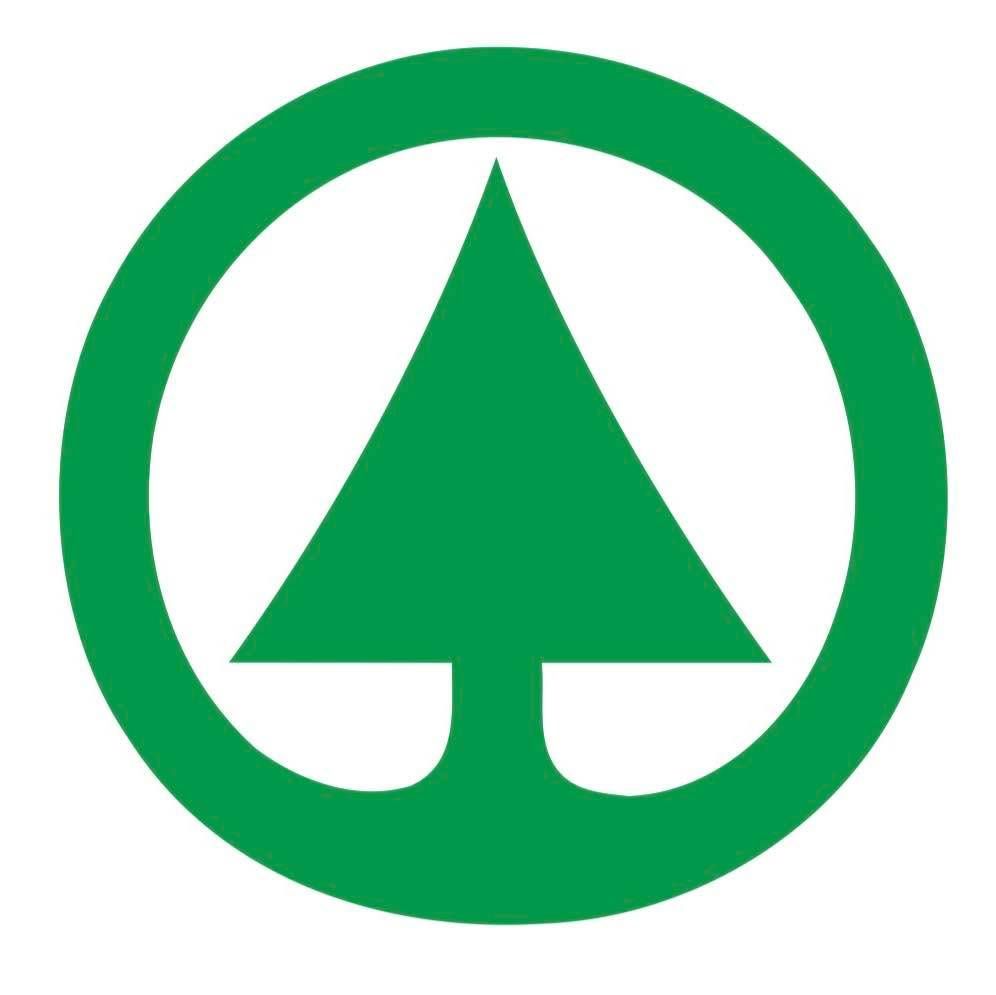 Ein grünes kreisförmiges Logo mit einem stilisierten Baum auf weißem Hintergrund.